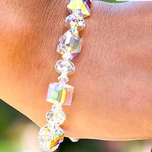 Aurore Borealis cube bracelet w/ swarovski crystal